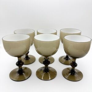 Vintage Carlo Moretti Smoke Taupe Cased MCM Cordial Liquor Glasses‎ Murano 4.5"